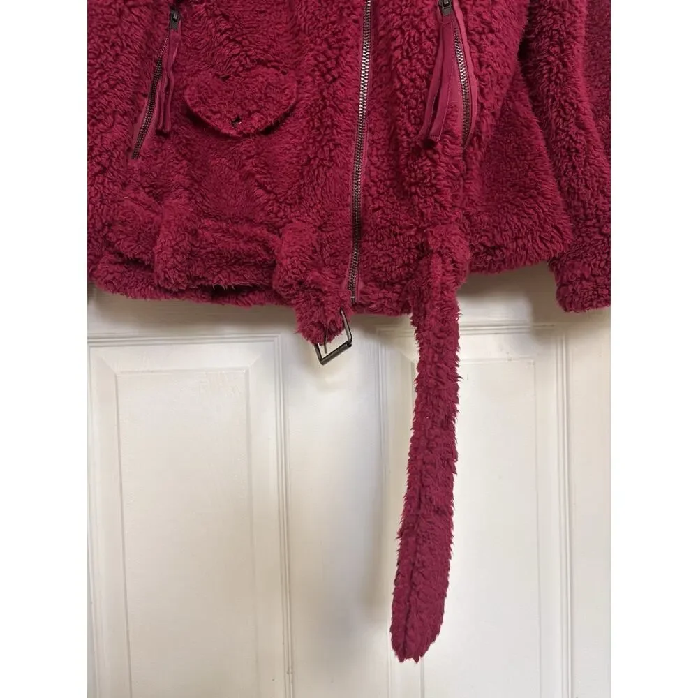 Free People We The Free So Cozy Slouch Moto Jacket Burgundy Oversized S